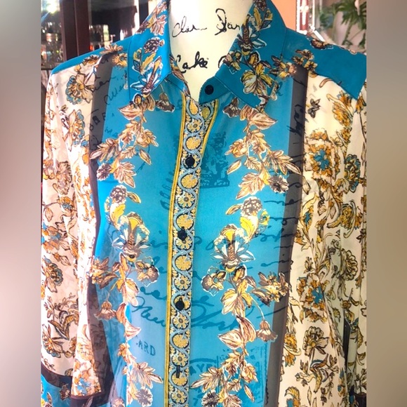 2/$16. “INTERNATIONAL CONCEPTS” SHEER BUTTON DOWN BLOUSE SIZE M NWT - Picture 1 of 10